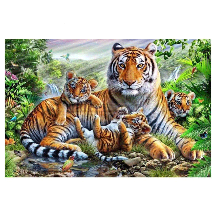 Diamanttavla Tiger Family 50x70