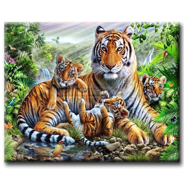 Diamanttavla Tiger Family 50x70