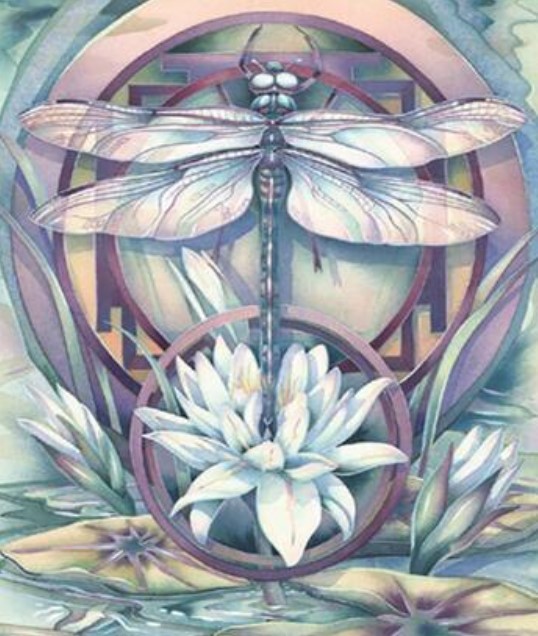 Diamanttavla Dragonfly Lotus 40x50 - Leveranstid 1-3 Dagar