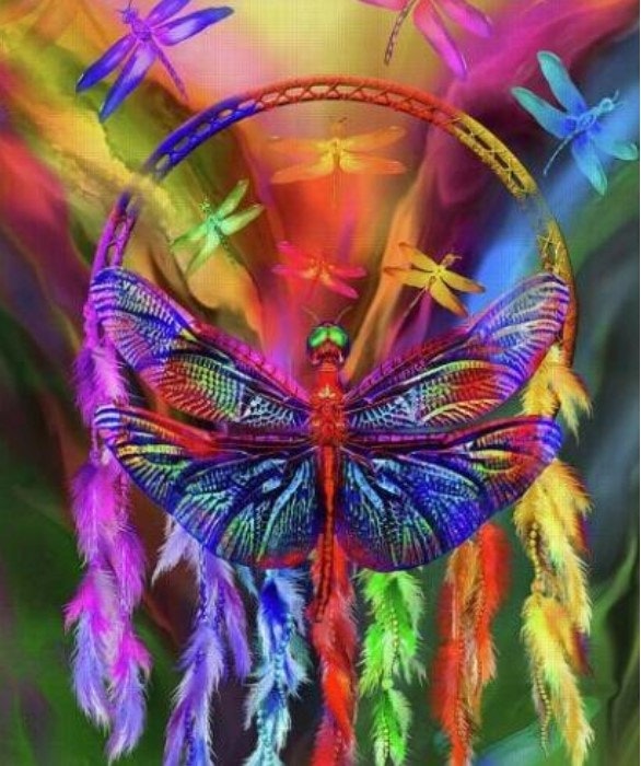 Diamanttavla Color Dragonfly Dreamcatcher 40x50