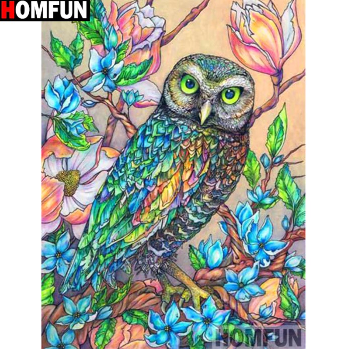 Diamanttavla (R) Owl Flowertree 40x50