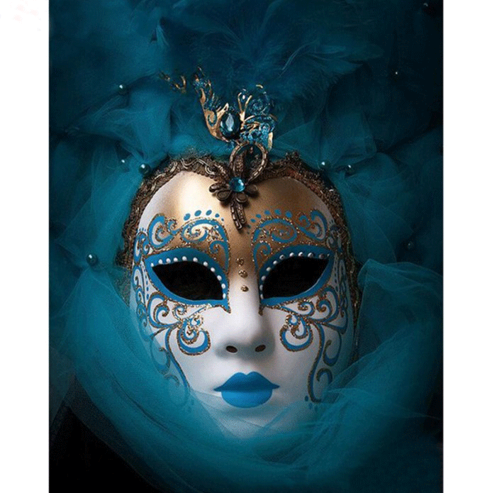 Diamanttavla Mask Blue And White 40x50