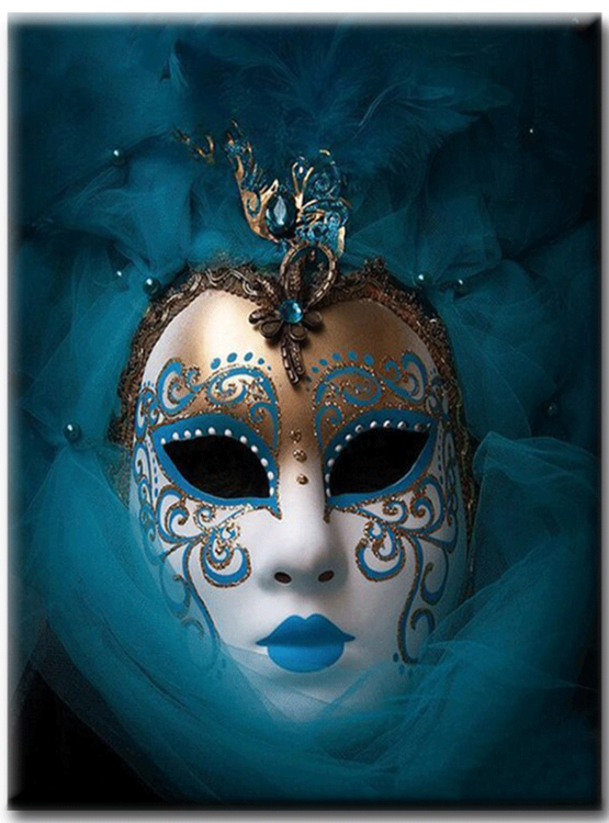 Diamanttavla Mask Blue And White 40x50
