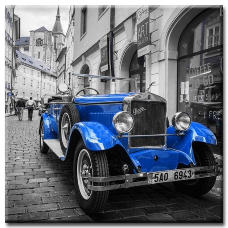 Diamanttavla Classic Blue Car 50x50