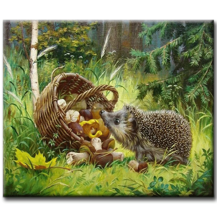 Diamanttavla (R) Hedgehog And Mushrooms 40x50