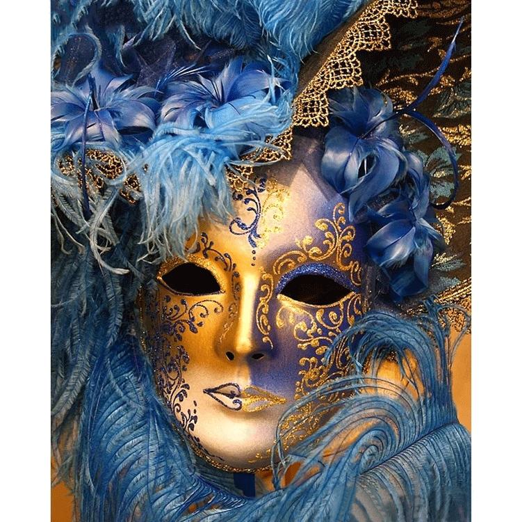 Diamanttavla Mask Gold And Blue 40x50