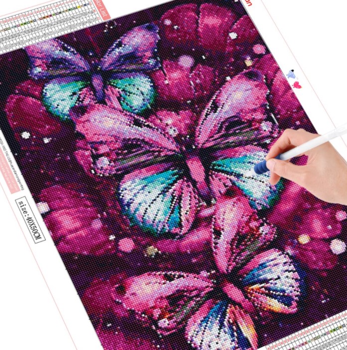Diamanttavla Purple Butterflies 40x50