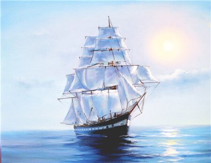 Diamanttavla Ship On The Sea 40x50