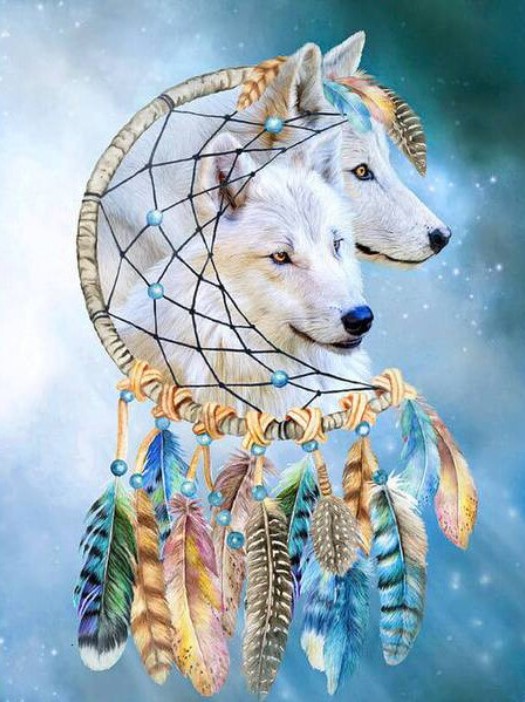 Diamanttavla (R) Wolf Color Dreamcatcher 40x50