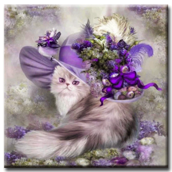 Diamanttavla Purple Cat In Hat 40x40