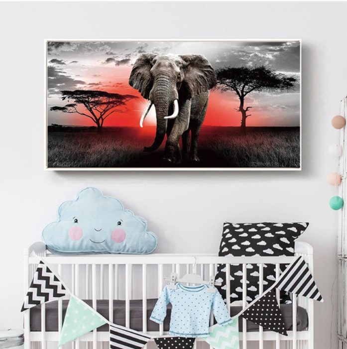 Diamanttavla Elephant African Sunset 40x80