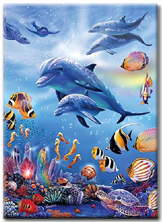 Diamanttavla (R) Dolphin Sea 40x50