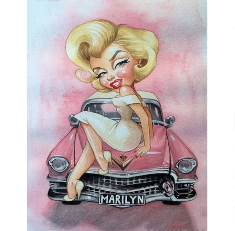 Diamanttavla Marilyn Pink Car  40x50