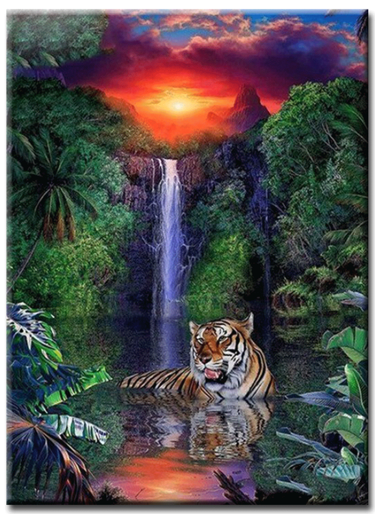 Diamanttavla Tiger Waterfall 40x50