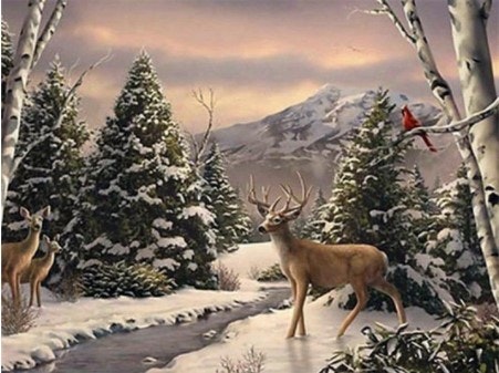 Diamanttavla Winter Mountain Deer 40x50