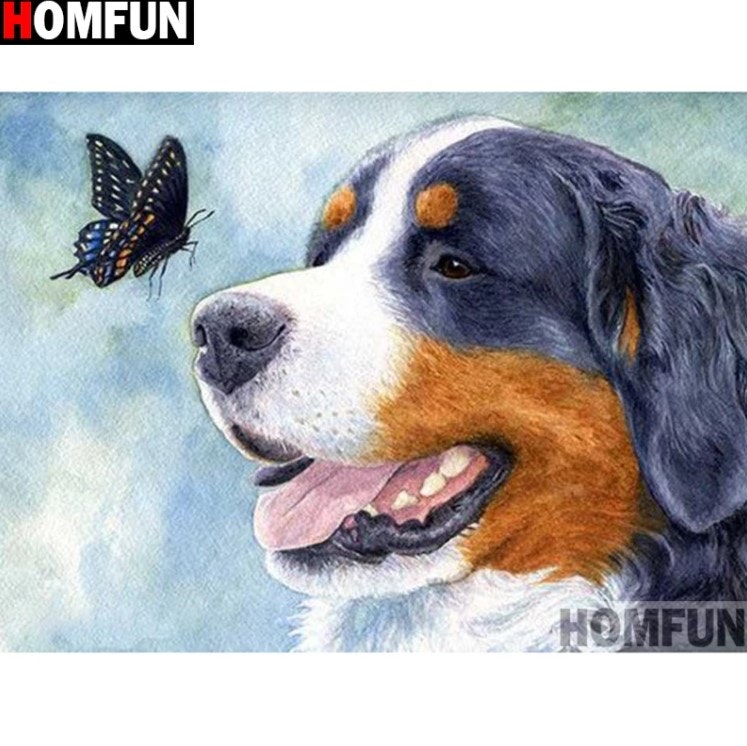 Diamanttavla Dog And Butterfly 40x50