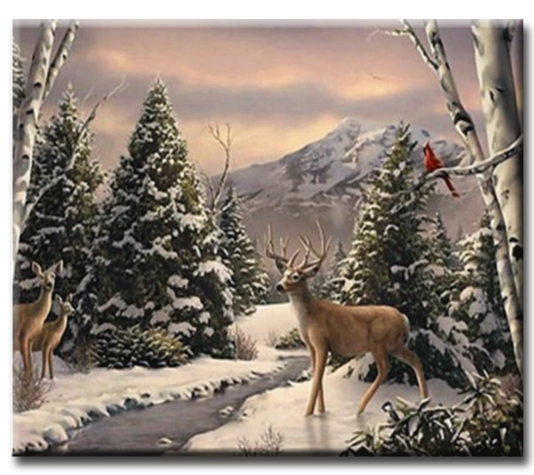 Diamanttavla Winter Mountain Deer 40x50