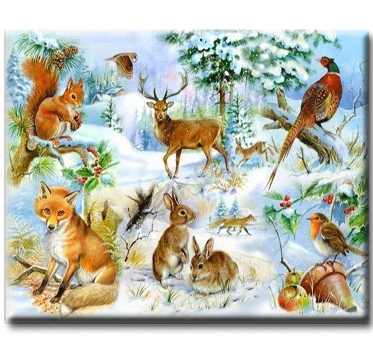 Diamanttavla Winter Forest Animals 50x70
