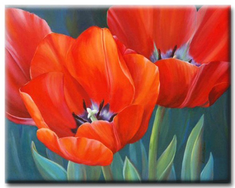 Diamanttavla Red Tulips 30x40