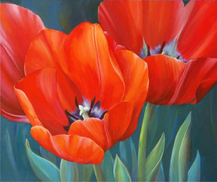 Diamanttavla Red Tulips 30x40