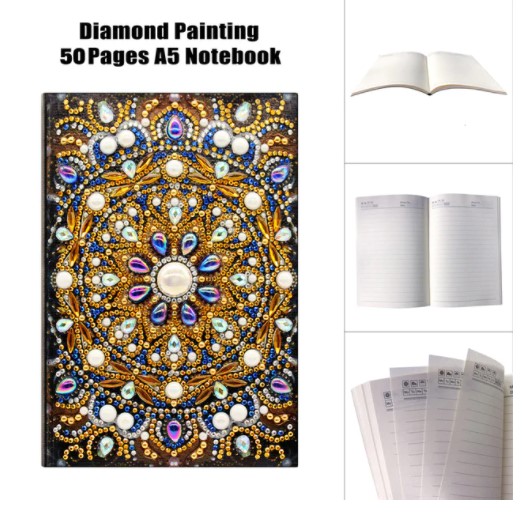 Diamanttavla Skrivbok Linjerad Mandala Pärlemo 50 sidor