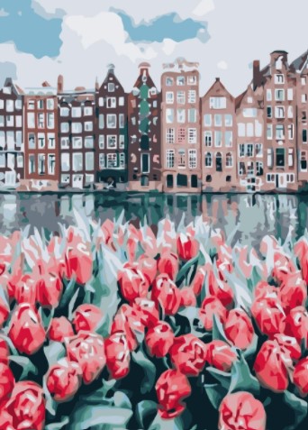 Paint By Numbers City Red Tulips 50x70