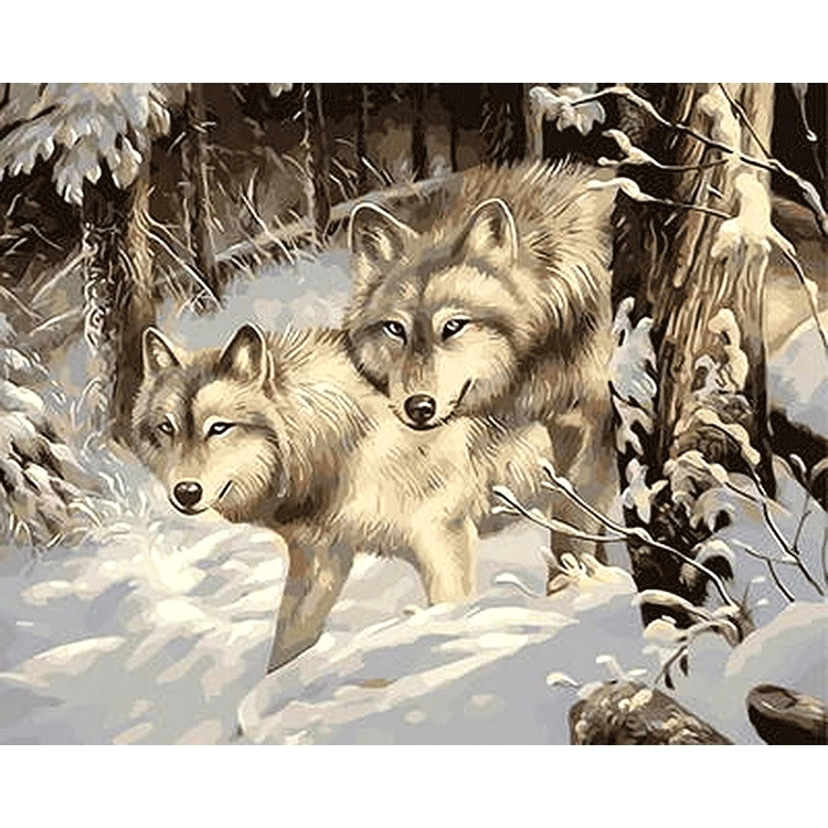 Paint By Numbers Wolves In Wood