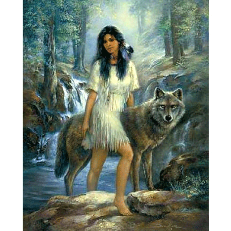 Diamanttavla (R) Wolf And Indian 70x90