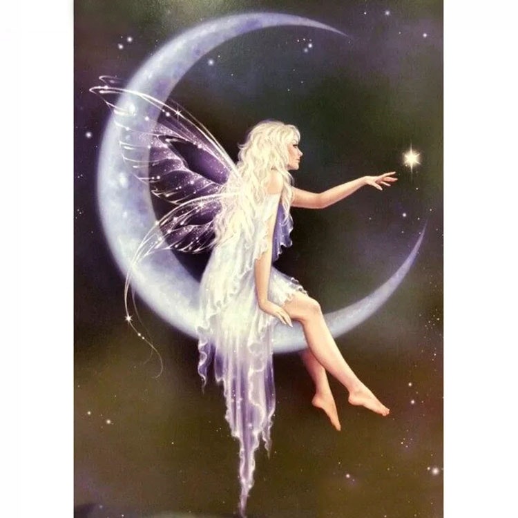 Diamanttavla Moon Fairy And Star 40x50