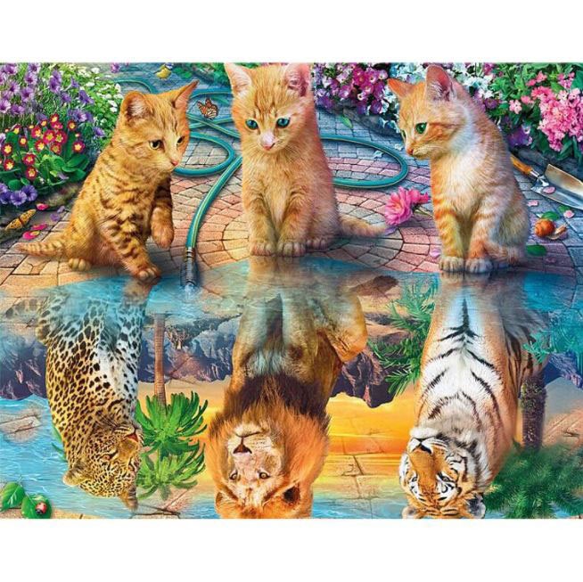 Diamanttavla Cute Kittens Big Cats 50x70