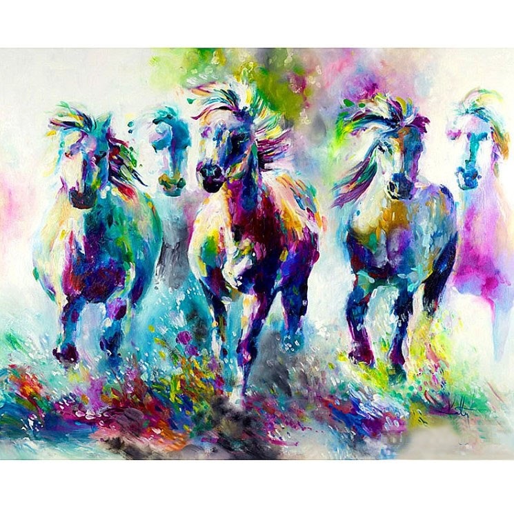 Diamanttavla Watercolor Horses 70x90 - Leveranstid 1-3 Dagar