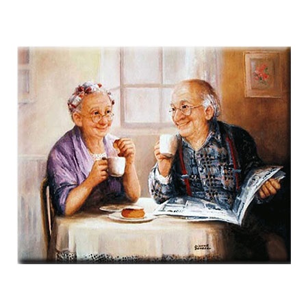 Diamanttavla Old Couple Coffee Time 40x50