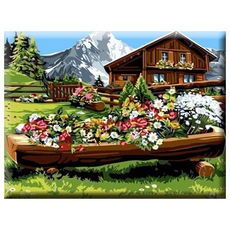 Paint By Numbers Mountain Cabin Garden 40x50