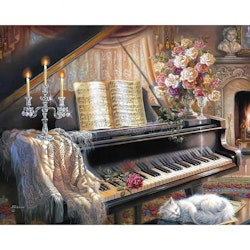 Diamanttavla Katt Vid Piano 40x50