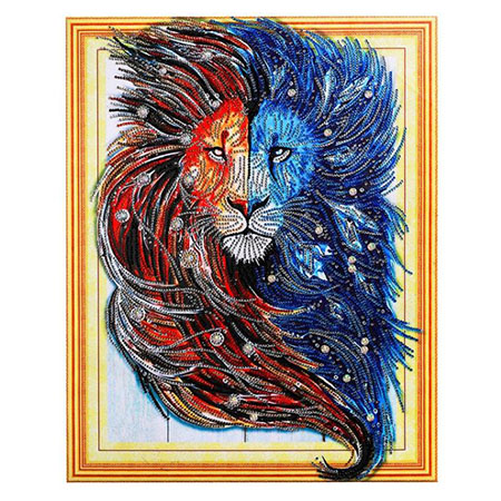 Diamanttavla Special Lion Blue And Red 40x50