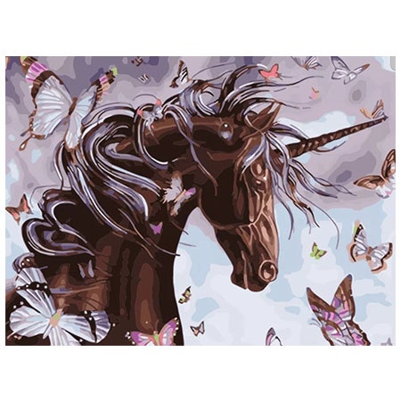 Paint By Numbers Black Unicorn And Butterflies 40x50