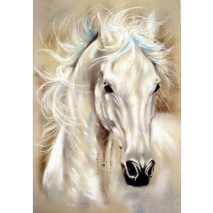 Diamanttavla Drawed White Horse 40x50