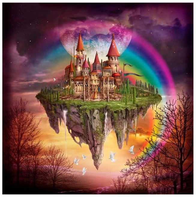 Diamanttavla Castle Rainbow 80x80