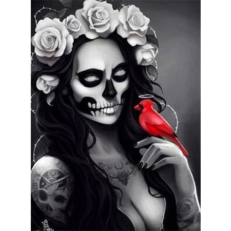 Diamanttavla Skull Beauty With Bird 40x50