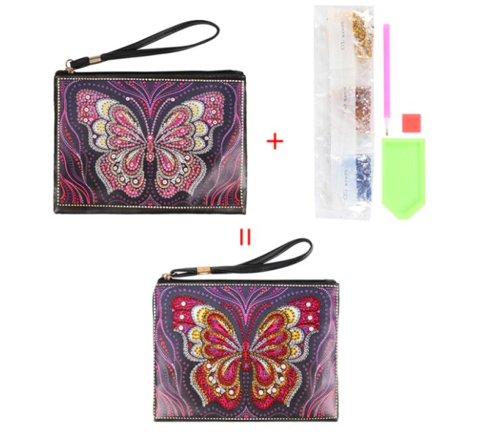 Diamanttavla Väska I Konstläder Butterfly Purple 15x20 cm