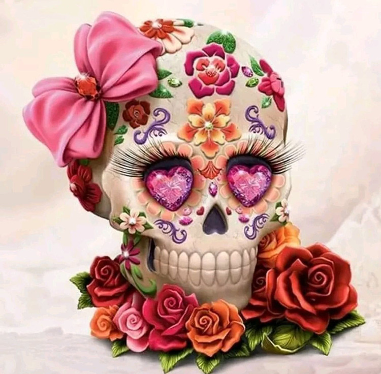 Diamanttavla Candy Skull Flowers 50x50