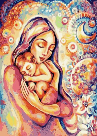 Paint By Numbers Mother And Child 50x70- Leveranstid 1-3 Dagar