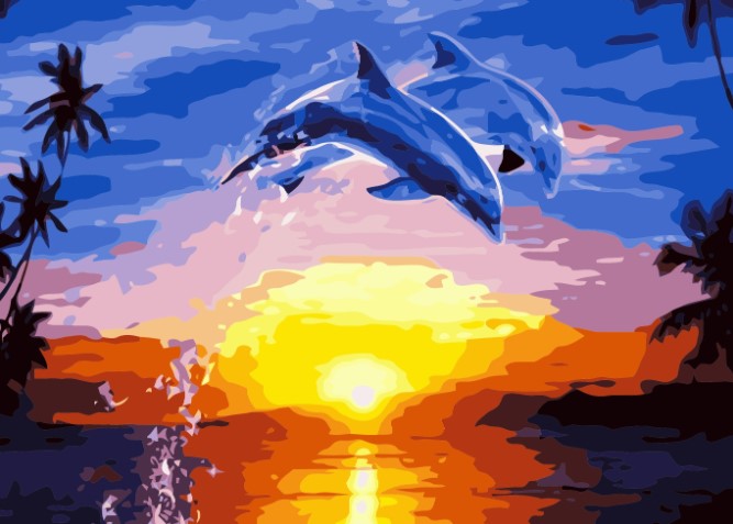 Paint By Numbers Jumping Dolphins 50x70 -Leveranstid 1-3 Dagar