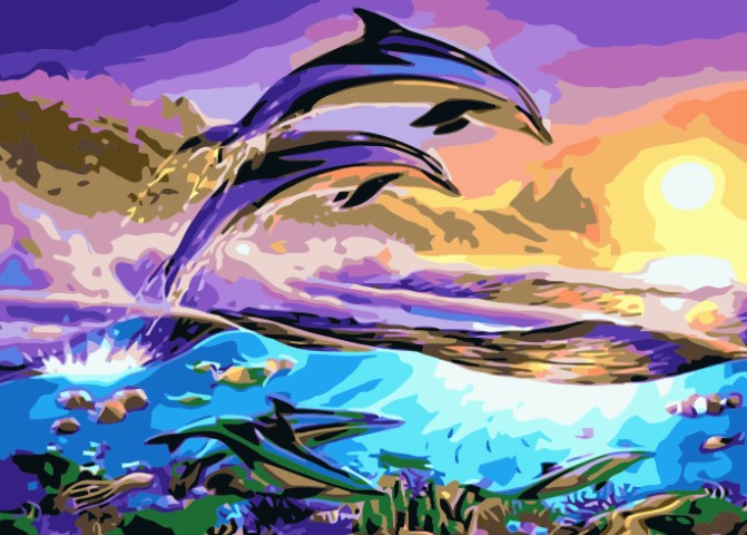 Paint By Numbers Ocean Dolphins 50x70 -Leveranstid 1-3 Dagar