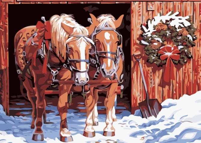 Paint By Numbers Christmas Horses 50x70