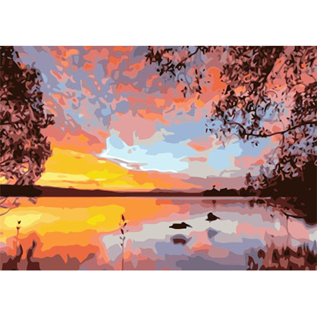 Paint By Numbers Sunset Lake 50x70 -Leveranstid 1-3 Dagar
