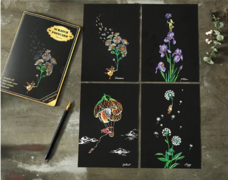 Scratch Painting Water 4-Pack Vykort Flowers 20x14 cm- Leveranstid 1-3 Dagar