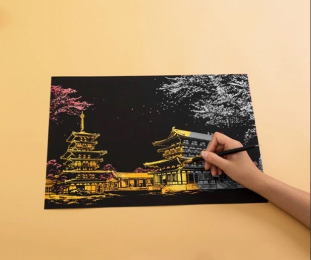 Scratch Painting  Japanskt Tempel 41x28,7 cm - Leveranstid 1-3 Dagar