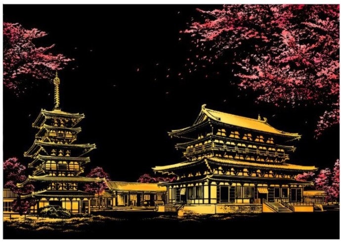 Scratch Painting  Japanskt Tempel 41x28,7 cm - Leveranstid 1-3 Dagar
