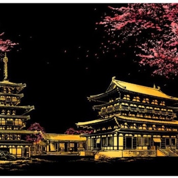 Scratch Painting  Japanskt Tempel 41x28,7 cm - Leveranstid 1-3 Dagar
